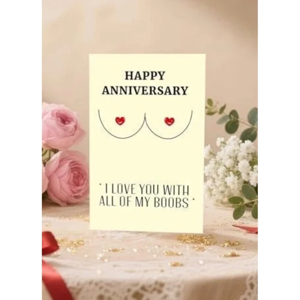 Funny Happy Anniversary Card I Love You With All Of My Boobs Red‎ Envelope New